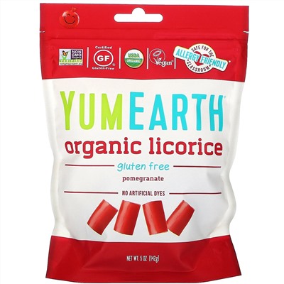 YumEarth, Мягкая пищевая безглютеновая гранатовая лакрица + вкусная, 5 унций (142 г)