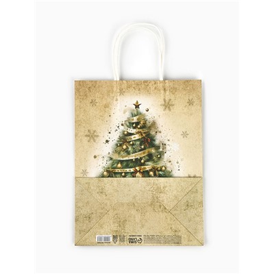 Пакет бумажный подарочный новогодний крафт «Ёлка» 27×21×11 см