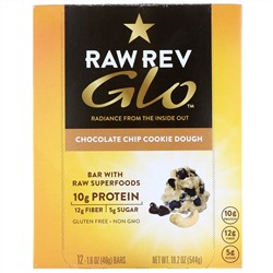 Raw Rev, Glo, Печенье с шоколадной крошкой, 12 батончиков, 1,6 унц. (46 г) каждый