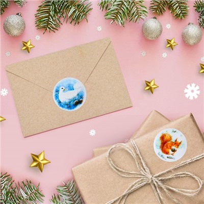 Наклейки в рулоне новогодние «Друзья», для декора и подарков, 500 шт., 3.8×3.8 см