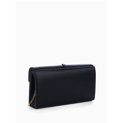 Сумка-клатч женская вечерняя на магните, на длинной цепочке, со стразами, чёрная