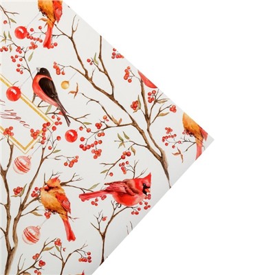 Упаковочная бумага на новый год «Птицы на ветвях», 50×70 см, глянцевая