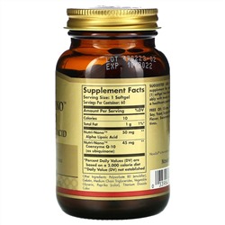 Solgar, CoQ-10 Nutri-Nano, альфа-липоевая кислота, 60 мягких желатиновых капсул