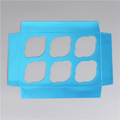 Коробка складная на 6 капкейков новогодняя с окном «Снежинки», 25×17×10 см