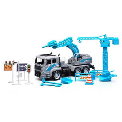 Машина "Строительные работы" с дорожными знаками, в коробке