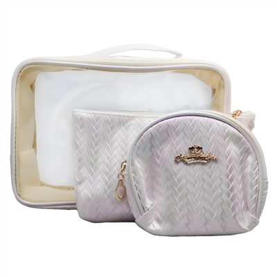 Kristaller Набор женских косметичек Chameleon Knitted rope pattern 3 in 1, белый перламутр 25097