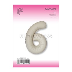 Шар (40''/102 см) Цифра, 6 Slim, Кремовый Латте, Матовый, 1 шт. в уп.