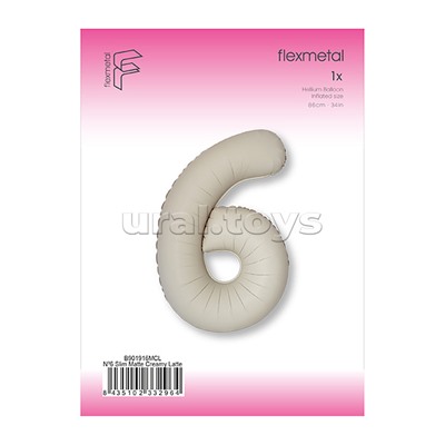 Шар (40''/102 см) Цифра, 6 Slim, Кремовый Латте, Матовый, 1 шт. в уп.