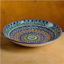 Ляган узбекский Риштанская Керамика «Узоры», d=33 см, глубокий, синий