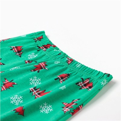 Пижама новогодняя женская (футболка, брюки) «Снежинки+Ёлка», чёрная, зелёная, размер 48