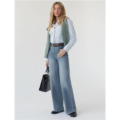 Джинсы трубы прямые с декоративной стиркой из эластичного денима