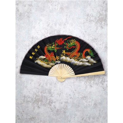 Веер 50 см бамбуковая основа Черный с Драконами / 622-11 /уп 50/200/