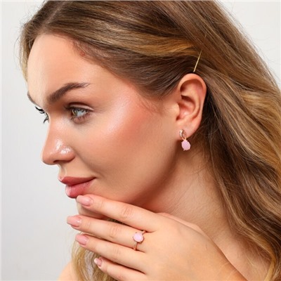 Комплект ювелирной бижутерии Дубайское золото, покрытие: позолота, серьги и кольцо 17 р, вставка: фианит, цвет: розовый матовый, арт.314.772-17