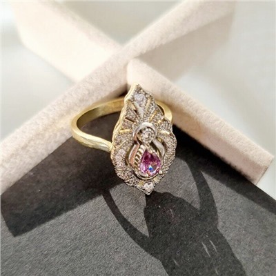 Комплект ювелирной бижутерии Итальянское золото (покрытие желтое 14к), серьги висячие и кольцо 17 р, покрытие позолота и посеребрение, вставка: фианиты, цвет: прозрачный и сиреневый, арт. 213.038-16