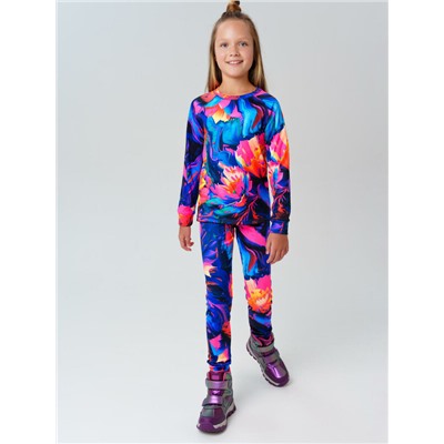 Термокомплект трикот. для девочек: фуфайка (футболка) с длин. рук, брюки