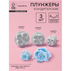 Плунжеры кондитерские Доляна «Клевер», набор 3 шт., d=4.8/3.7/2.7 см, пластик, белые
