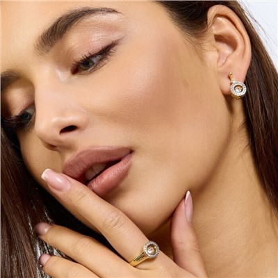 Комплект ювелирной бижутерии Итальянское золото (покрытие желтое 14к) серьги и кольцо 17 р, вставка: фианиты, цвет: прозрачный, арт.217.409-17