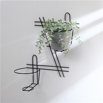 Подвес для кашпо, настенный, на 2 горшка, d=16 см, чёрный, «Зигзаг»