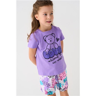 Комплект трикотажный для девочек: фуфайка (футболка), шорты PLAYTODAY, 1240015