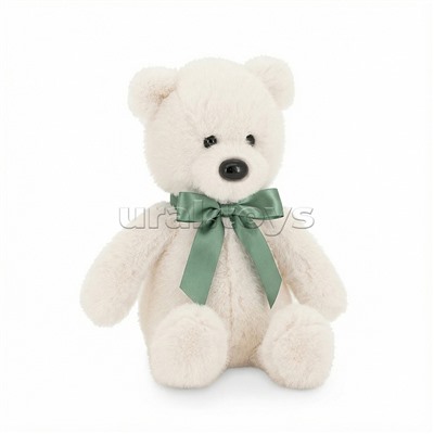 Медвежонок Тёпа белый с зеленым бантом 25