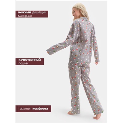 Пижама новогодняя женская (рубашка, брюки) KAFTAN «Зайка», серая, размер 40-42