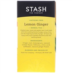 Stash Tea, травяной чай, лимон и имбирь, без кофеина, 20 чайных пакетиков, 34 г (1,1 унции)
