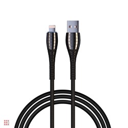 Кабель для зарядки Богатырь iP, 1м, Быстрая зарядка 2.4А, 12W, тканевый, черный