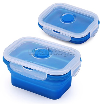 Ланчбокс складной герметичный прямоугольный, 350 мл, 13x9,5x6,5 см, темно-синий