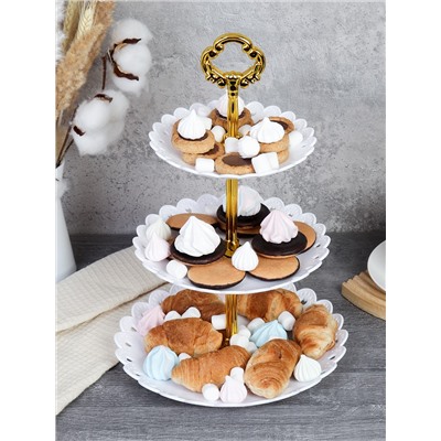 Ваза для сервировки 3-х ярусная 15/18/22 Круг белая / D-1244 /уп 100/ Пластик/689062