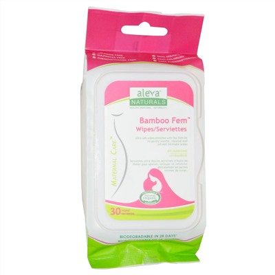 Aleva Naturals, Женские бамбуковые салфетки Maternal Care, 30 салфеток, 15x20 см