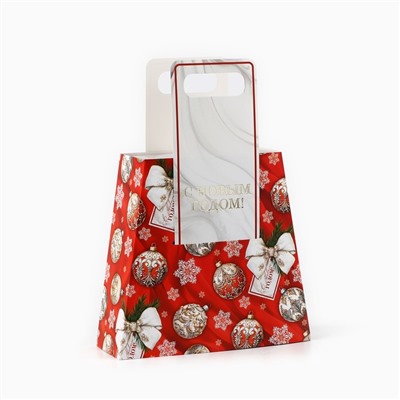 Коробка подарочная новогодняя складная с ручками «С Новым годом» 23×8×32 см