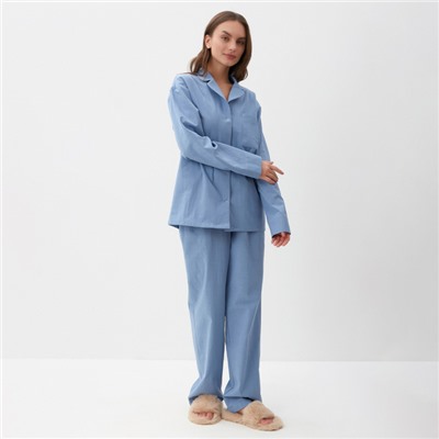 Пижама женская (рубашка, брюки) KAFTAN Basic, размер 52-54, голубая