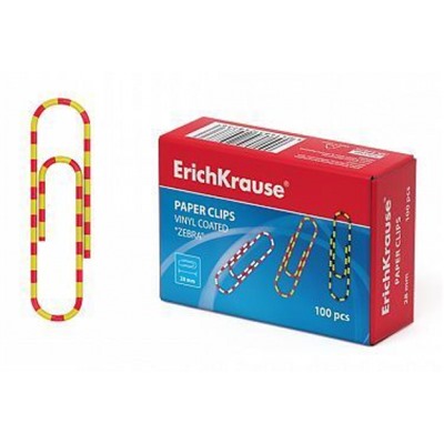 Скрепки канцелярские 28мм/100шт "Зебра" 24873 ассорти ErichKrause