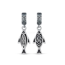 Подвеска религиозная из чернёного серебра - Рыба Христова (Ихтис - символ Христа) 925 пробы П-2529о/1