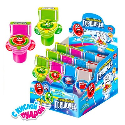 Карамель с кислой пудрой "Прикольный горшочек" ассорти 15г (24шт)