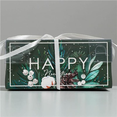 Коробка для капкейка Happy New year, Новый год, 16×8×7.5 см