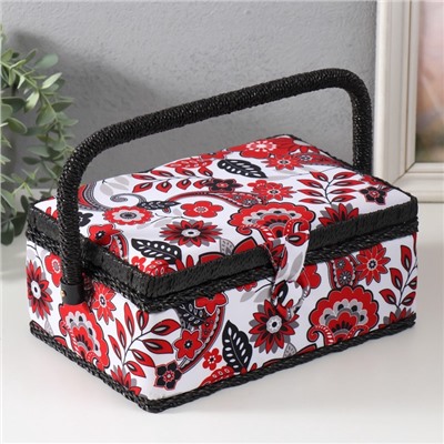 Шкатулка для рукоделия и шитья «Народный цветочный узор», хранение ниток, иголок, мелочи, 24×16×11 см