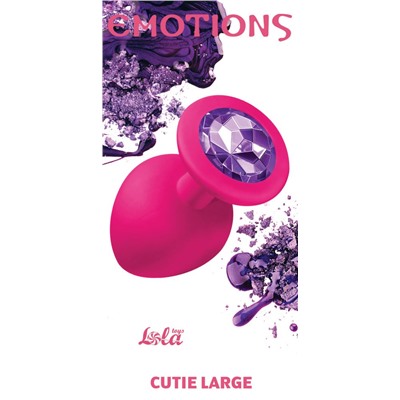 Большая розовая анальная пробка Emotions Cutie Large с фиолетовым кристаллом - 10 см.