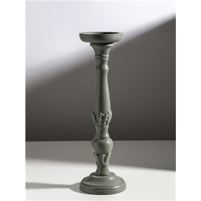 Деревянный подсвечник на 1 свечу «Колонна цветочная», серый, 10×10×37 см