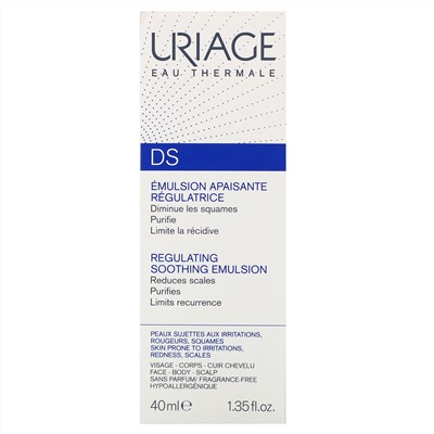 Uriage, DS, Regulating Soothing Emulsion, Fragrance-Free, 1.35 fl oz (40 ml)