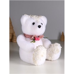 Фигурка «Белый медвежонок с еловым бантом, в бусинках», 16×12×14 см