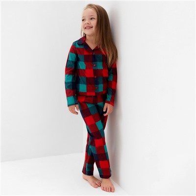 Пижама детская новогодняя (рубашка и брюки) KAFTAN Xmas mood, размер 30 (98-104 см), красно-зелёная