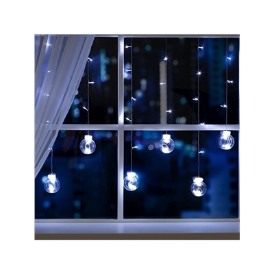 Гирлянда «Бахрома» 2.4×0.7 м с насадками «Шарики», IP20, прозрачная нить, 108 LED, свечение белое, 8 режимов, 220 В