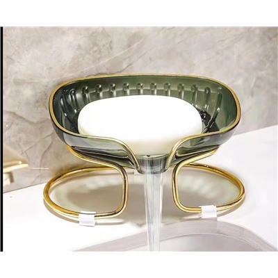 Стильная мыльница на подставке благородный зеленый с золотом