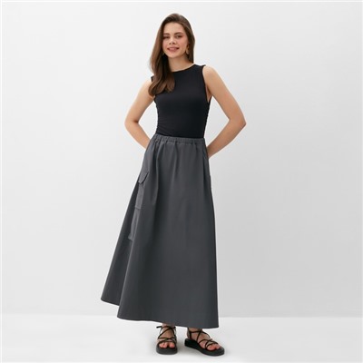 Юбка миди с накладным карманом женская MINAKU: Safari, графит, размер 42