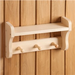 Полка настенная для бани и сауны, 34.5×9.5×20 см, деревянная, 3 крючка, «Добропаровъ»