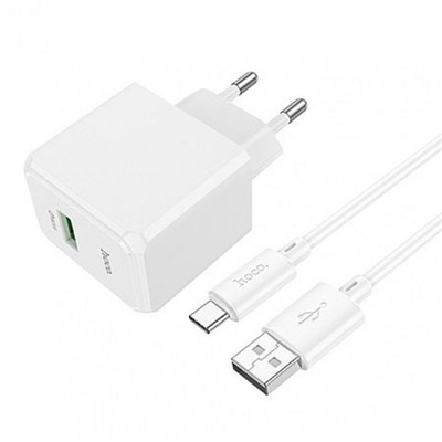 Зарядное устройство HOCO CS12A Сетевое + Кабель Type-C 1m/ QC 3.0/ 1 USB/ 18W/ White HC-03737 ТТ0016112