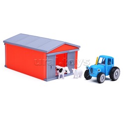 Модель пластик "Синий трактор" Гараж с коровой и овцой