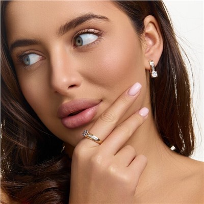 Комплект ювелирной бижутерии коллекция "Дубай" серьги и кольцо 17 р, покрытие позолота, вставка: фианиты и цирконы, цвет: прозрачный, арт.215.692-17