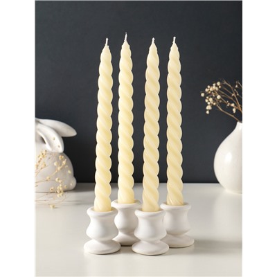 Набор свечей витых, 2.3×24.5 см, 5 ч, 50 г, 4 шт., слоновая кость